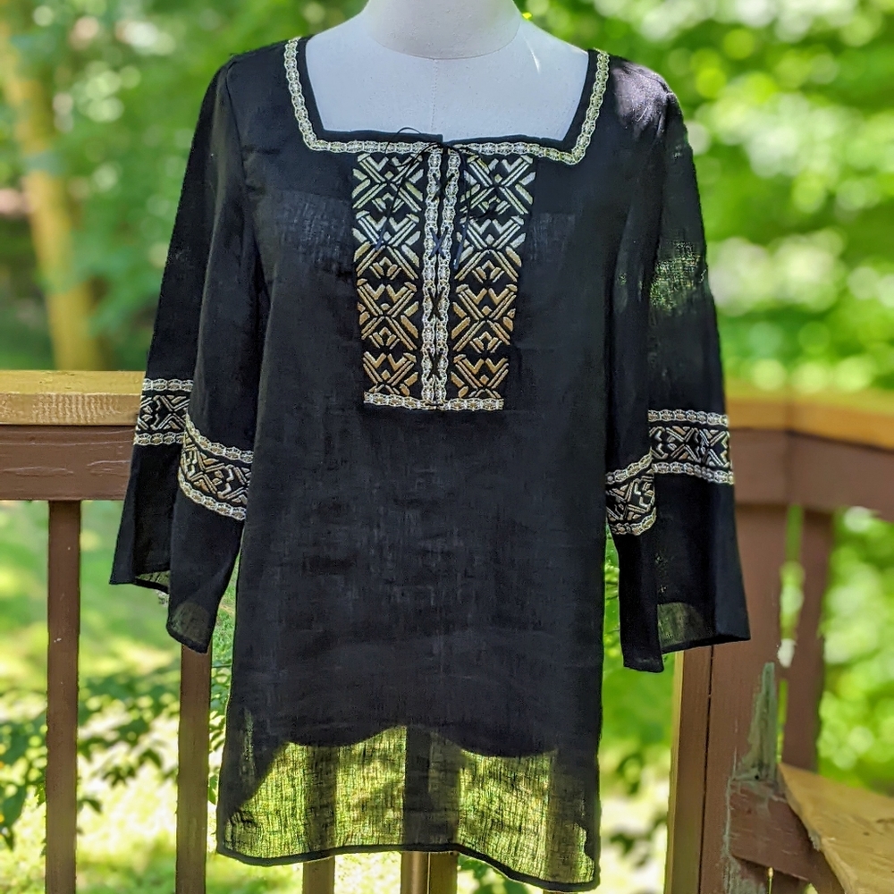 Anne Klein Black & Gold Linen Tunic